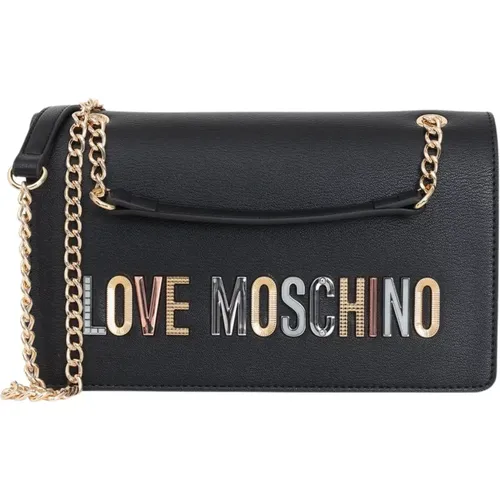 Schwarze Tasche mit kühner Liebesschrift und goldenen, roségoldenen und silbernen Details , Damen, Größe: ONE Size - Love Moschino - Modalova