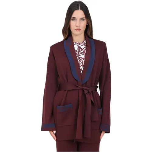 Bordeaux Cardigan mit Bicolor-Bändern , Damen, Größe: L - Elisabetta Franchi - Modalova