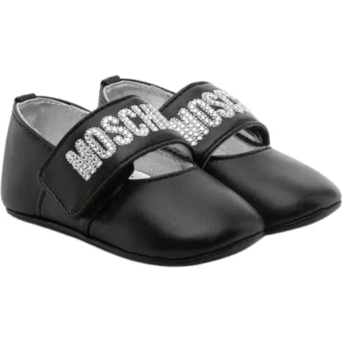 Schwarze Ballerina Flats mit Silber Strass - Moschino - Modalova