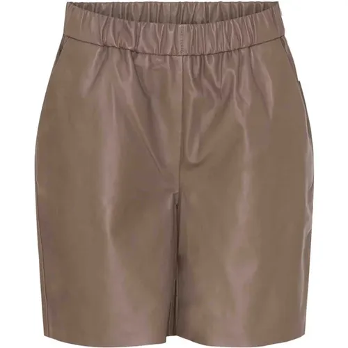 Loose Fit Leather Shorts Taupe , female, Sizes: 3XL - Btfcph - Modalova