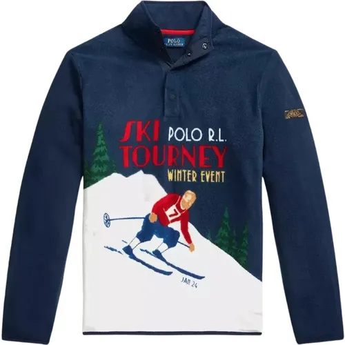 Polar Fleece Sweatshirt mit Skifahrer Druck , Herren, Größe: L - Ralph Lauren - Modalova