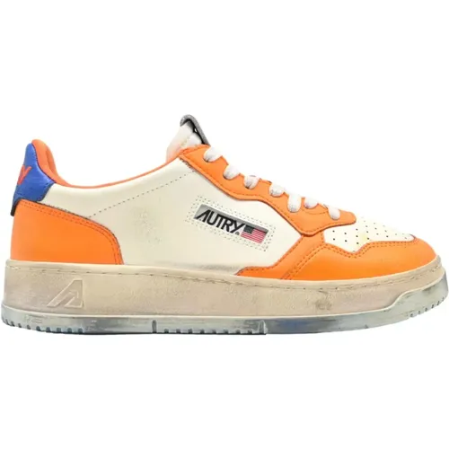 Vintage Low Top Sneakers Blue/Orange , male, Sizes: 7 UK, 8 UK - Autry - Modalova