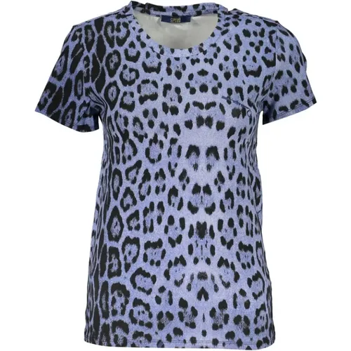 Blau Baumwolle Bedrucktes Logo T-Shirt , Damen, Größe: XL - Cavalli Class - Modalova