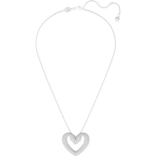 Herz Anhänger Halskette Weiß Silber - Swarovski - Modalova
