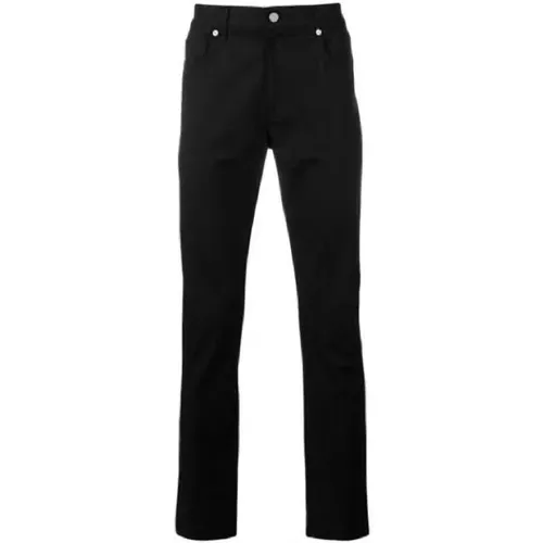 Schwarze Slim Fit Jeans mit metallischem Logo - Moschino - Modalova
