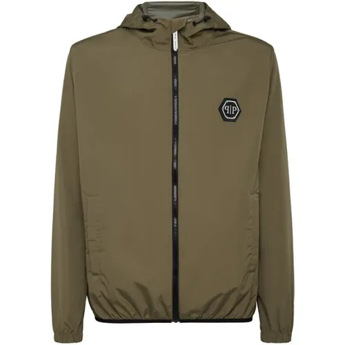 Militärische Nylon Windjacke mit Kapuze , Herren, Größe: S - Philipp Plein - Modalova