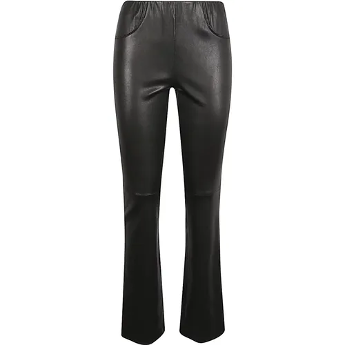 Schwarze Lederhose Mit Weitem Bein - Via Masini 80 - Modalova