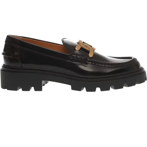 Schwarzer Gebürsteter Ketten-Loafer , Damen, Größe: 38 1/2 EU - TOD'S - Modalova