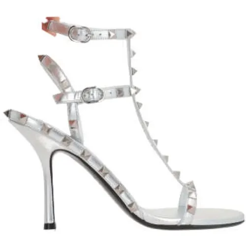 Silver Studded High Heel Sandals , female, Sizes: 5 1/2 UK - Valentino Garavani - Modalova