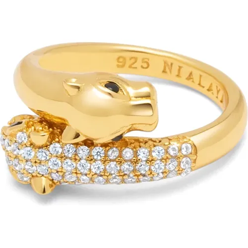 Gold Twisted Panther Ring with CZ Diamonds , female, Sizes: 54 MM, 50 MM, 56 MM, 52 MM - Nialaya - Modalova