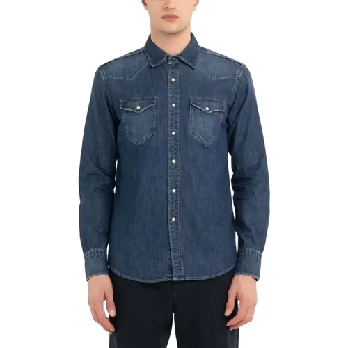 Western Denim Dark Shirt , male, Sizes: S - Replay - Modalova