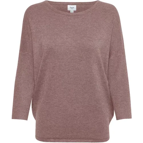 Simple Knit Sweater with ¾ Sleeves and Round Neck , female, Sizes: L - Saint Tropez - Modalova