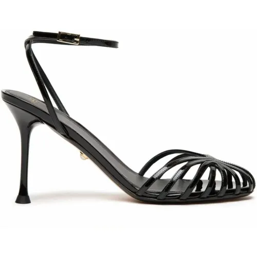 Patent Leather Cage Sandals , female, Sizes: 4 UK, 3 UK, 7 UK - Alevi Milano - Modalova