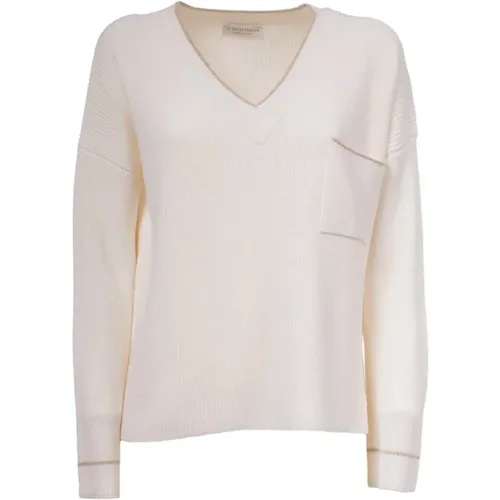 Virgin Wool Sweater with Chest Pocket , female, Sizes: M - Le Tricot Perugia - Modalova