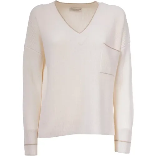 Virgin Wool Sweater with Chest Pocket , female, Sizes: XS, M - Le Tricot Perugia - Modalova