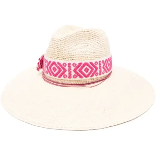 Fuchsia Pink Straw Hat with Crochet Detail , female, Sizes: L - Borsalino - Modalova