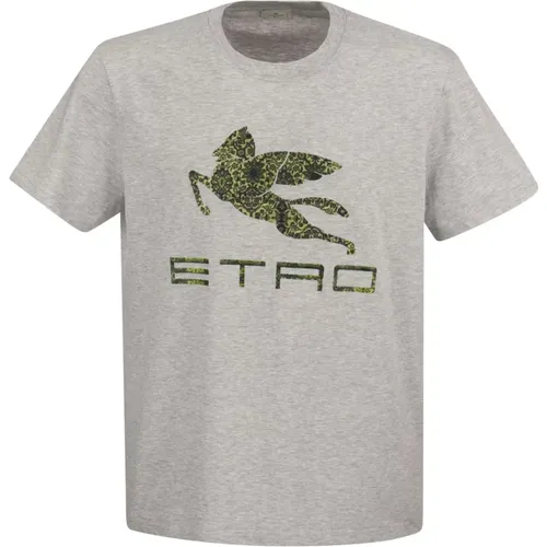 T-Shirt mit Logo und Pegasus Blumenmuster , Herren, Größe: L - ETRO - Modalova