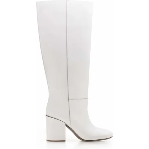 Weiße Leder Kniehohe Stiefel , Damen, Größe: 39 EU - DEL Carlo - Modalova