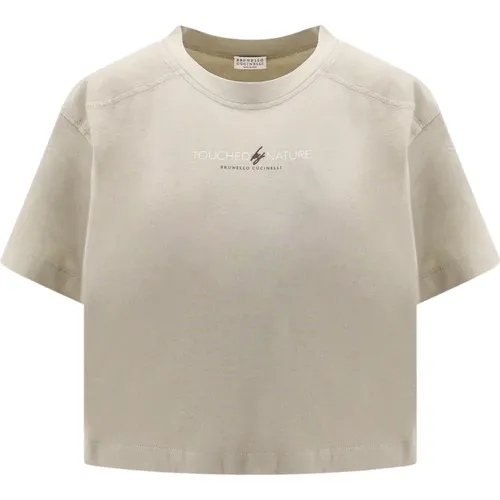 Ribbed T-Shirt with Monili Detail , female, Sizes: L - BRUNELLO CUCINELLI - Modalova
