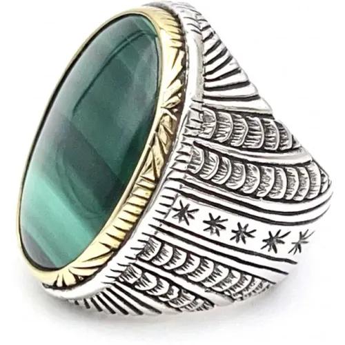 Sterling Silber Ring mit Ovaler Malachit , unisex, Größe: 56 MM - Jalan Jalan - Modalova