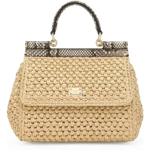 Stylish Sicily Shoulder Bag with Snake Effect , female, Sizes: ONE SIZE - Dolce & Gabbana - Modalova