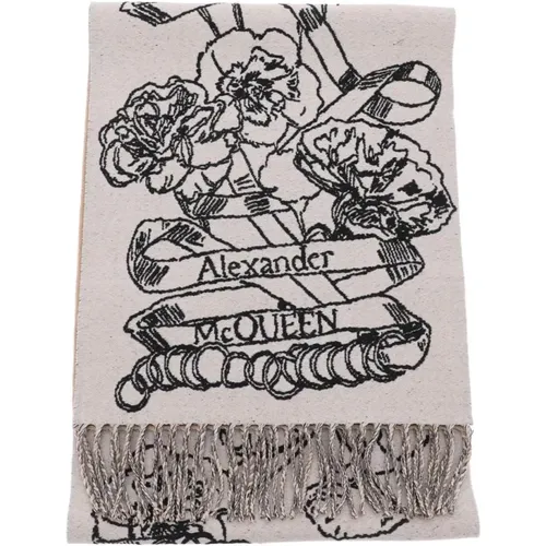 Wendbarer Wollschal mit ikonischem Totenkopf und Blumenmotiv - alexander mcqueen - Modalova
