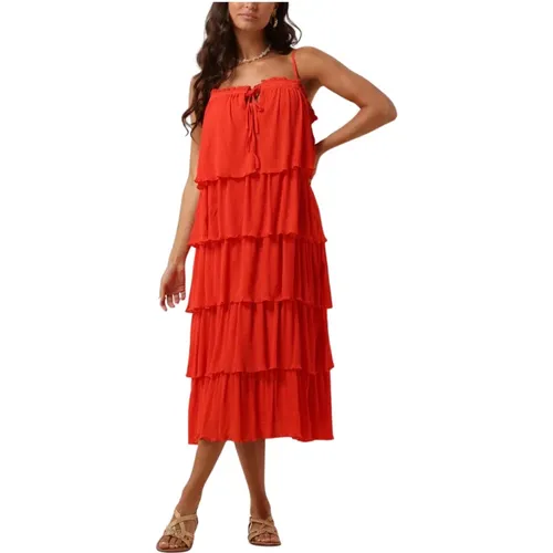 Rotes Träger-Midi-Kleid Elegant , Damen, Größe: L - Y.A.S - Modalova