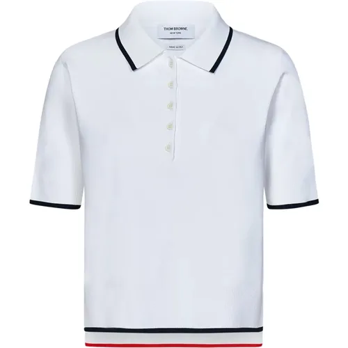 Weiße kurzärmelige Strick-Poloshirt - Thom Browne - Modalova