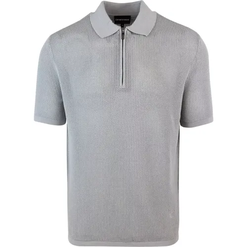 Mesh Polo Zip T-shirt Grau , Herren, Größe: M - Emporio Armani - Modalova