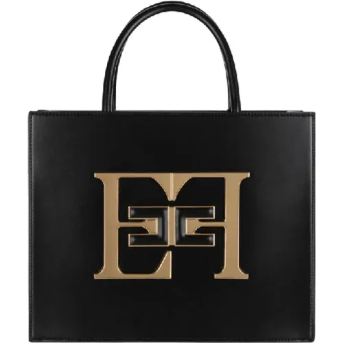 Schwarze Handtasche mit Logo - Elisabetta Franchi - Modalova