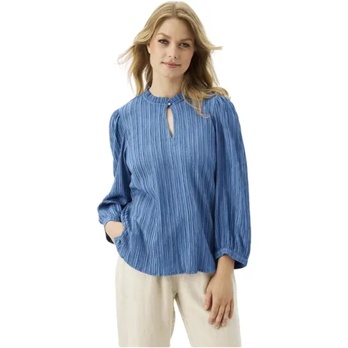 Elegante Blaue Bluse mit V-Ausschnitt , Damen, Größe: L - IN FRONT - Modalova