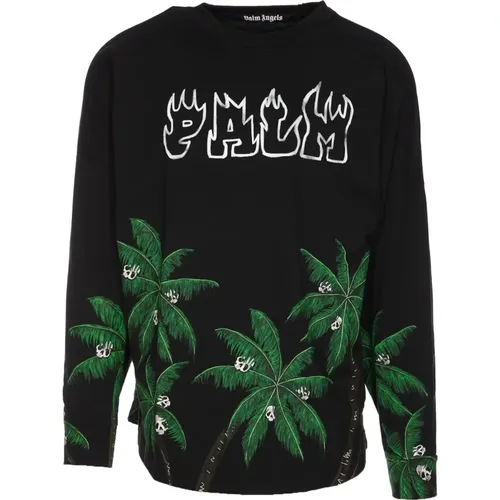 Schwarzer Streetwear-Sweatshirt mit Palmamp;Skull-Print , Herren, Größe: S - Palm Angels - Modalova