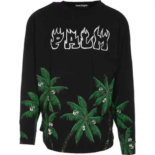 Schwarzer Streetwear-Sweatshirt mit Palmamp;Skull-Print - Palm Angels - Modalova