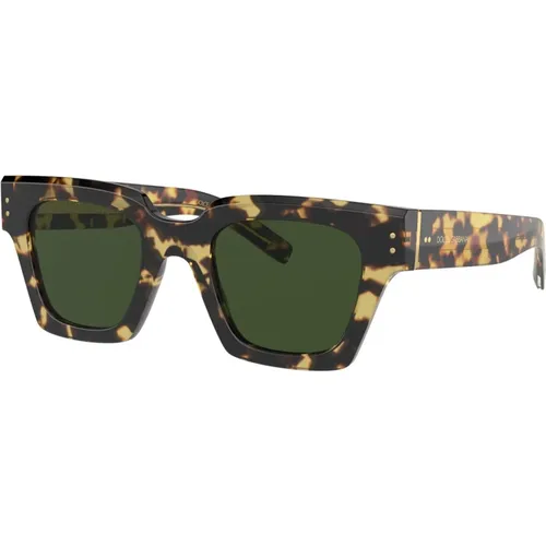 Yellow Havana/Green Sunglasses , male, Sizes: 48 MM - Dolce & Gabbana - Modalova