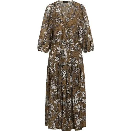 Brown Flower Print Dress with ¾ Sleeves , female, Sizes: S, XS - Bruuns Bazaar - Modalova