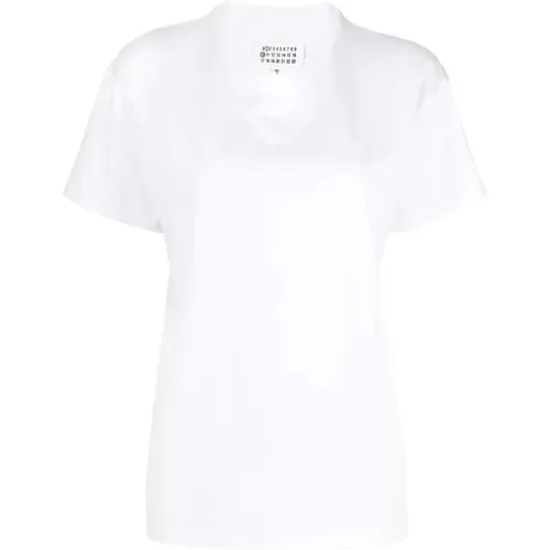 Weißes Baumwoll-Crew-Neck T-Shirt , Damen, Größe: M - Maison Margiela - Modalova