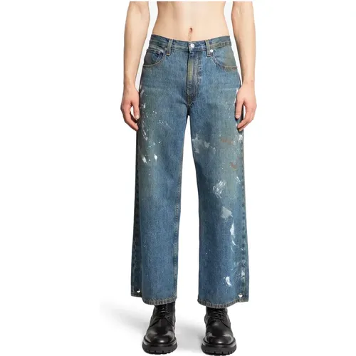 Indigo Paint Cropped Wide Leg Jeans , Herren, Größe: W31 - Helmut Lang - Modalova