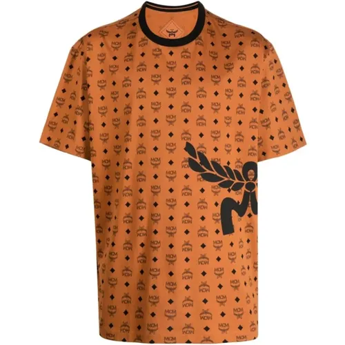 Cognac Braun/Schwarzes Jersey T-Shirt - MCM - Modalova