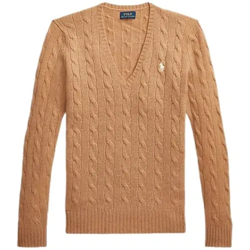 Cable Knit V-Neck Sweater , female, Sizes: L, 2XL, XL - Polo Ralph Lauren - Modalova