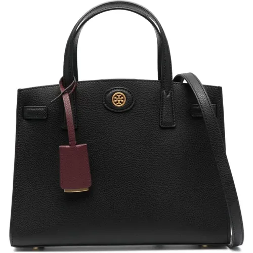 Schwarze Leder-Schultertasche mit Logo , Damen, Größe: ONE Size - TORY BURCH - Modalova