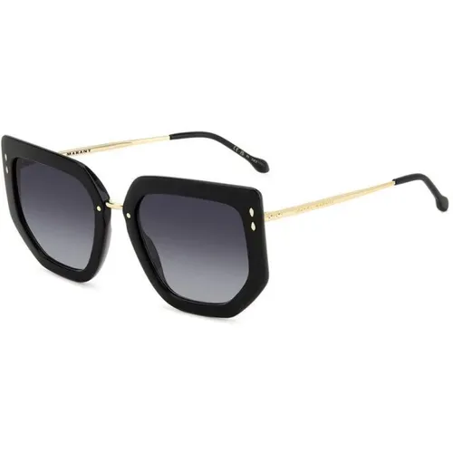 Retro-Chic Sonnenbrille mit Geometrischer Front in Schwarz Gold , Damen, Größe: 55 MM - Isabel marant - Modalova
