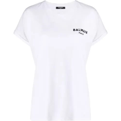 Elegant Flock Detail T-Shirt , Damen, Größe: L - Balmain - Modalova