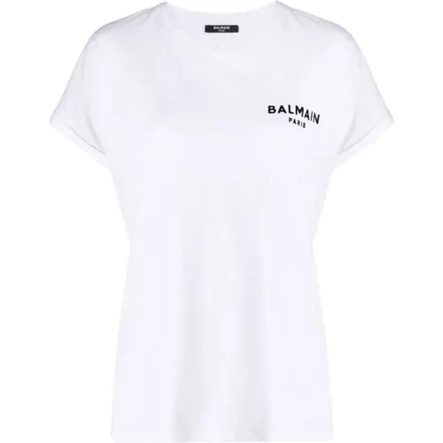 Elegant Flock Detail T-Shirt , female, Sizes: S, M - Balmain - Modalova
