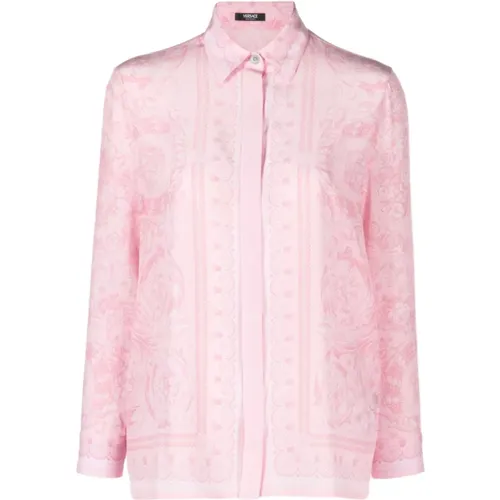 Barocco Print Silk Shirt , female, Sizes: S - Versace - Modalova