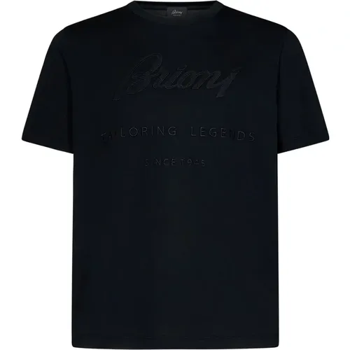 Schwarzes Baumwoll-T-Shirt mit Besticktem Logo , Herren, Größe: 2XL - Brioni - Modalova