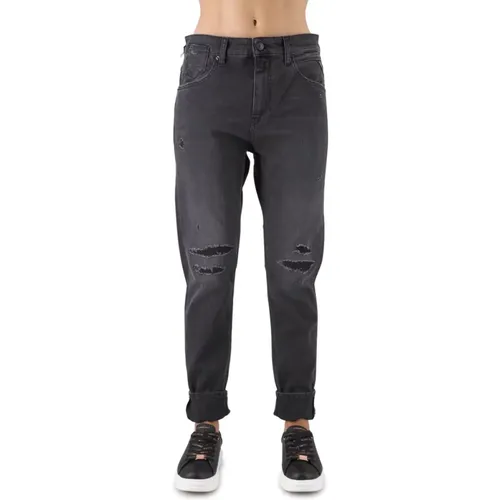 Schwarze Delavè Slim Boyfit Hose , Damen, Größe: W28 - Replay - Modalova