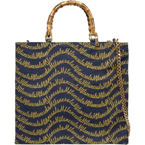 Square Handbag in Blue Denim , female, Sizes: ONE SIZE - La Milanesa - Modalova