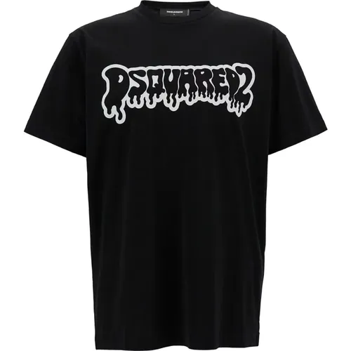 Schwarzes T-Shirt mit Graffiti-Logo , Herren, Größe: XL - Dsquared2 - Modalova