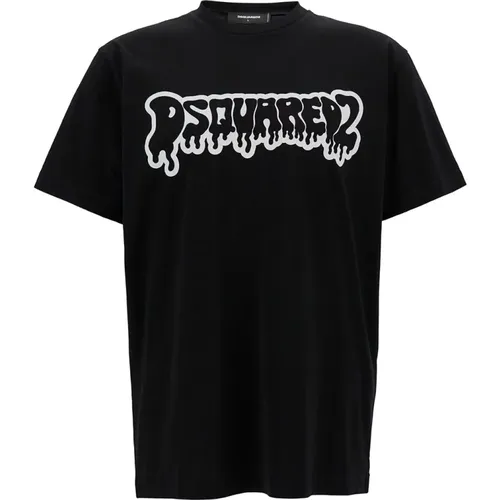 Schwarzes T-Shirt mit Graffiti-Logo - Dsquared2 - Modalova