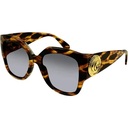 Havana/Grey Shaded Sonnenbrille , Damen, Größe: 54 MM - Gucci - Modalova